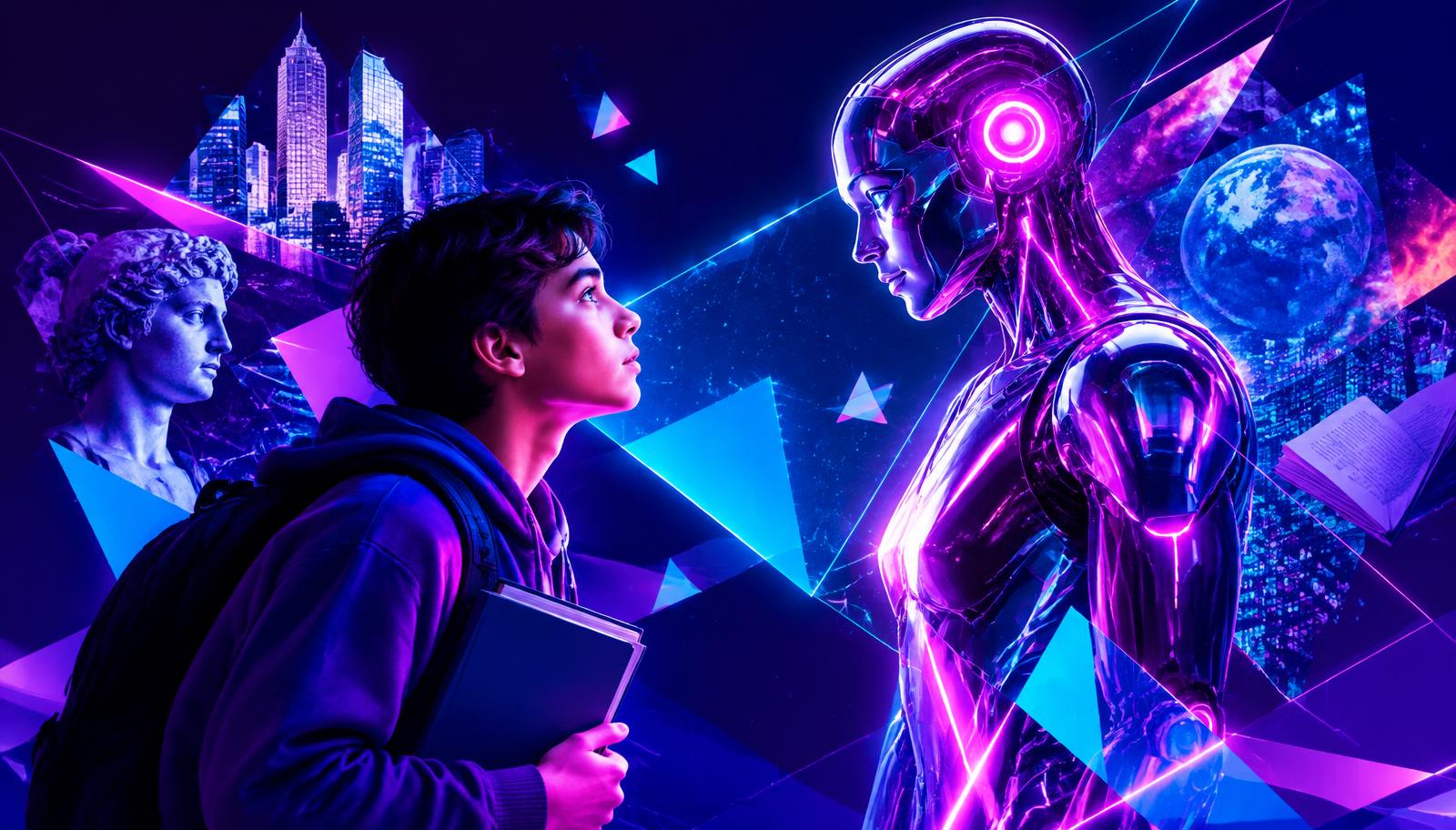 Estudante diante de uma inteligência artificial